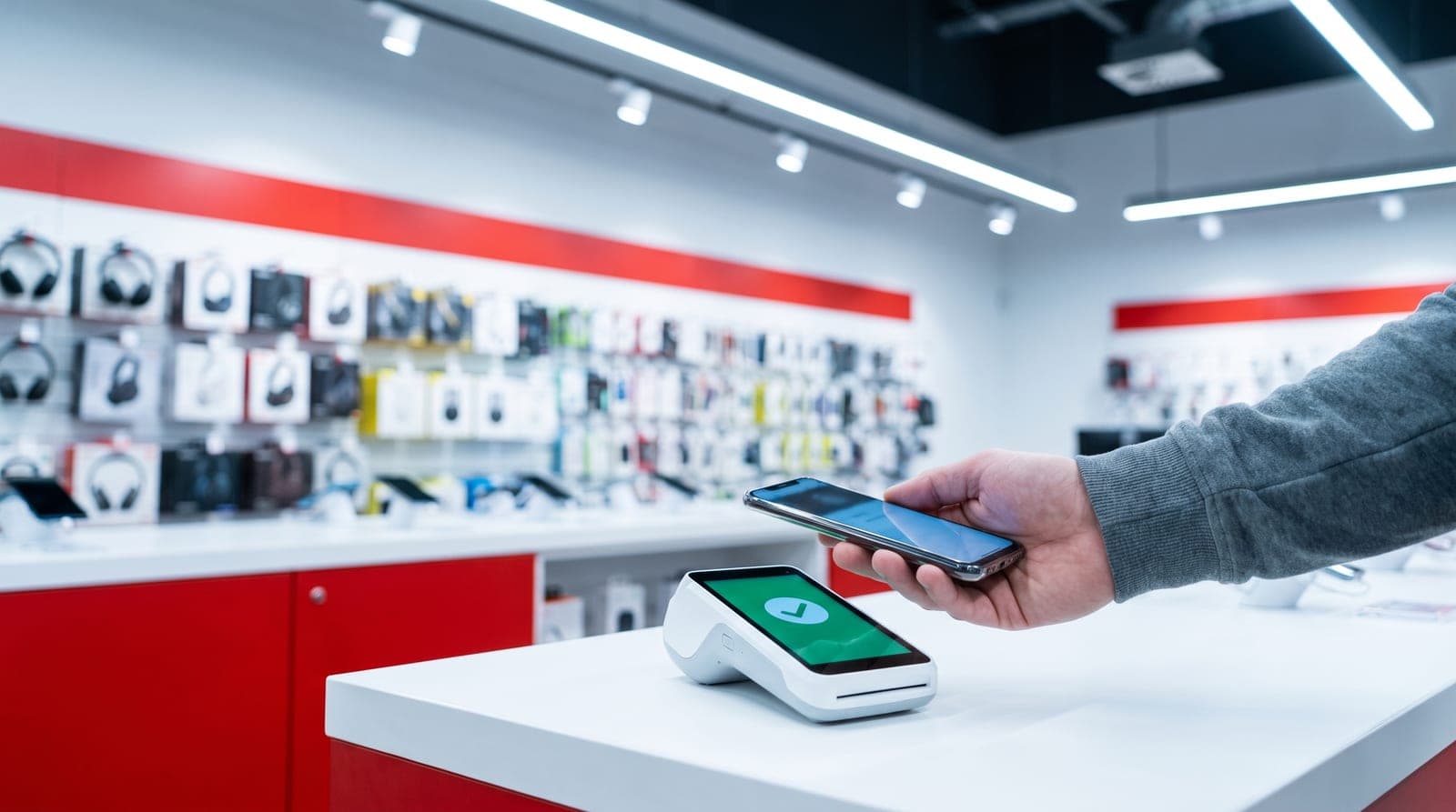 Mağazada telefonla temassız ödeme yapan bir müşteri